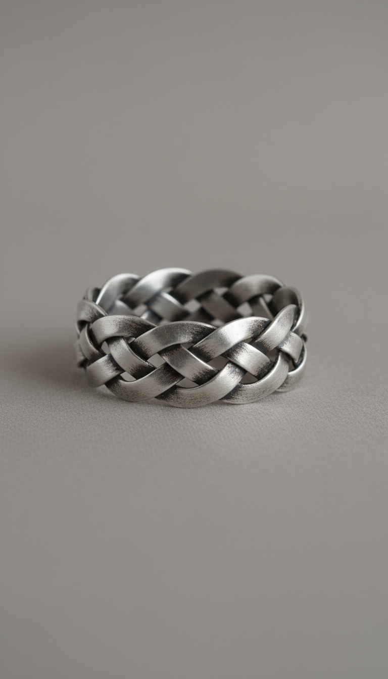 simple woven metal ring on neutral background